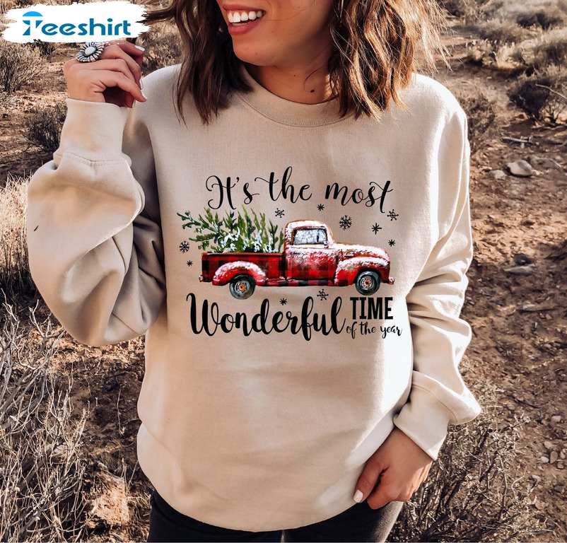 Wonderful Time Of The Year Shirt - Christmas Truck Long Sleeve Unisex Hoodie