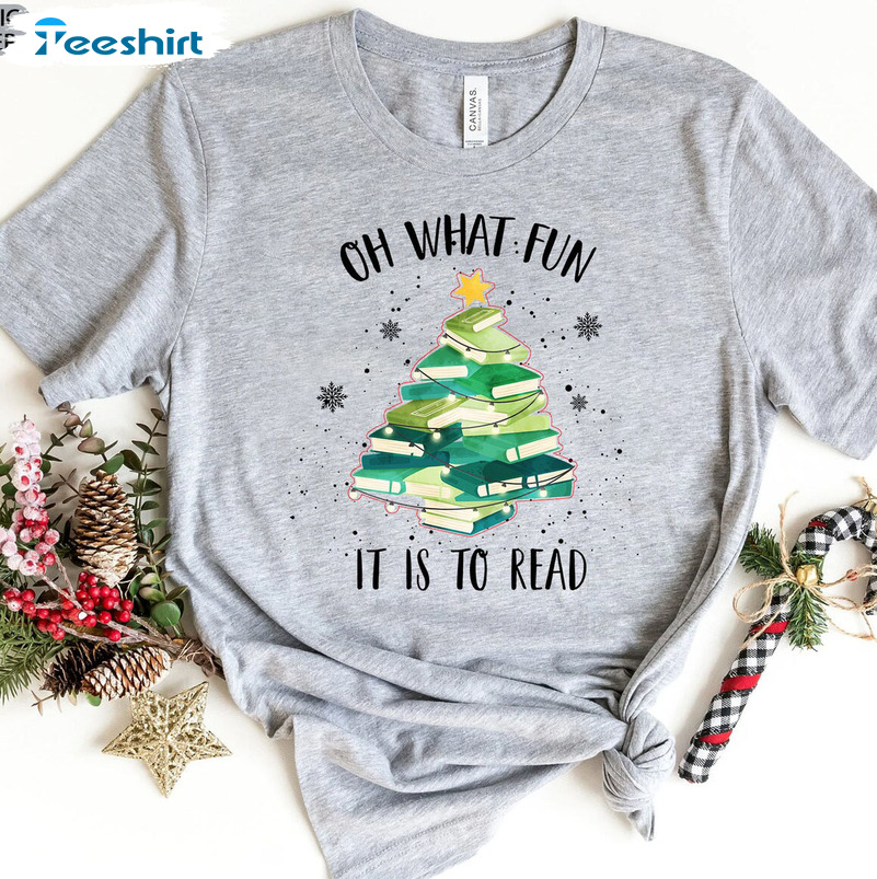 Oh What Fun It Is To Read Shirt - Book Tree Christmas Long Sleeve Unisex Hoodie