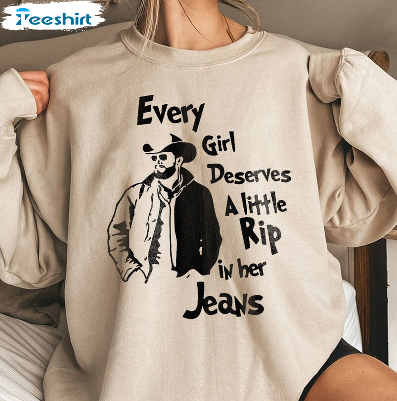Every Girl Needs A Little Rip In Her Jeans Shirt - Yellowstone Short Sleeve Sweater