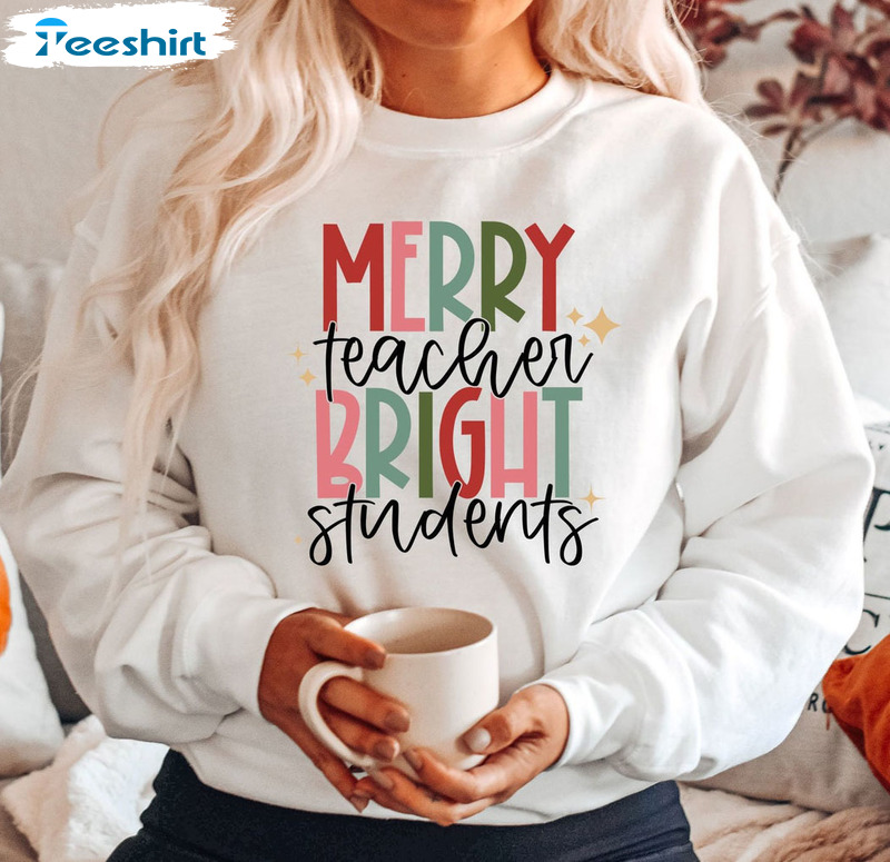 Merry Teacher Bright Student Shirt - Christmas Retro Unisex Hoodie Crewneck