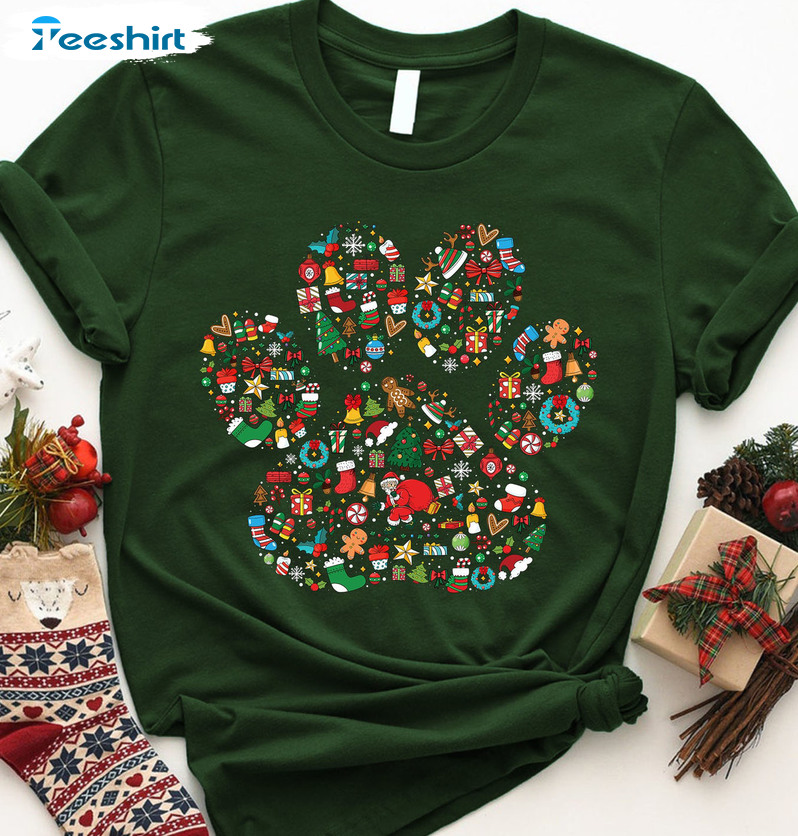 Christmas Dog Paws Shirt - Funny Cute Santa Dog Unisex T-shirt Crewneck