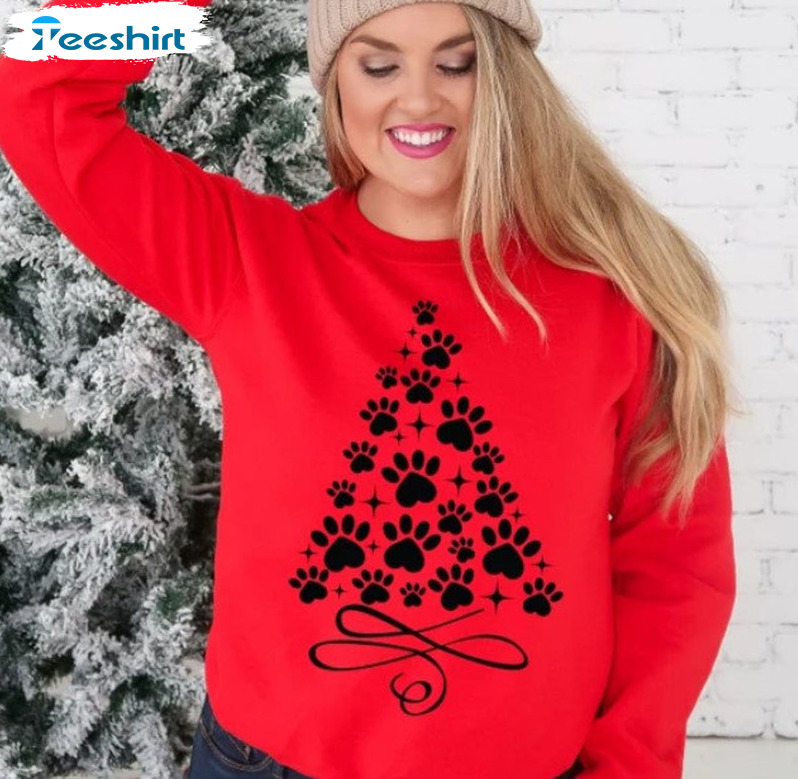 Christmas Dog Paws Shirt - Christmas Tree Unisex Hoodie Sweater