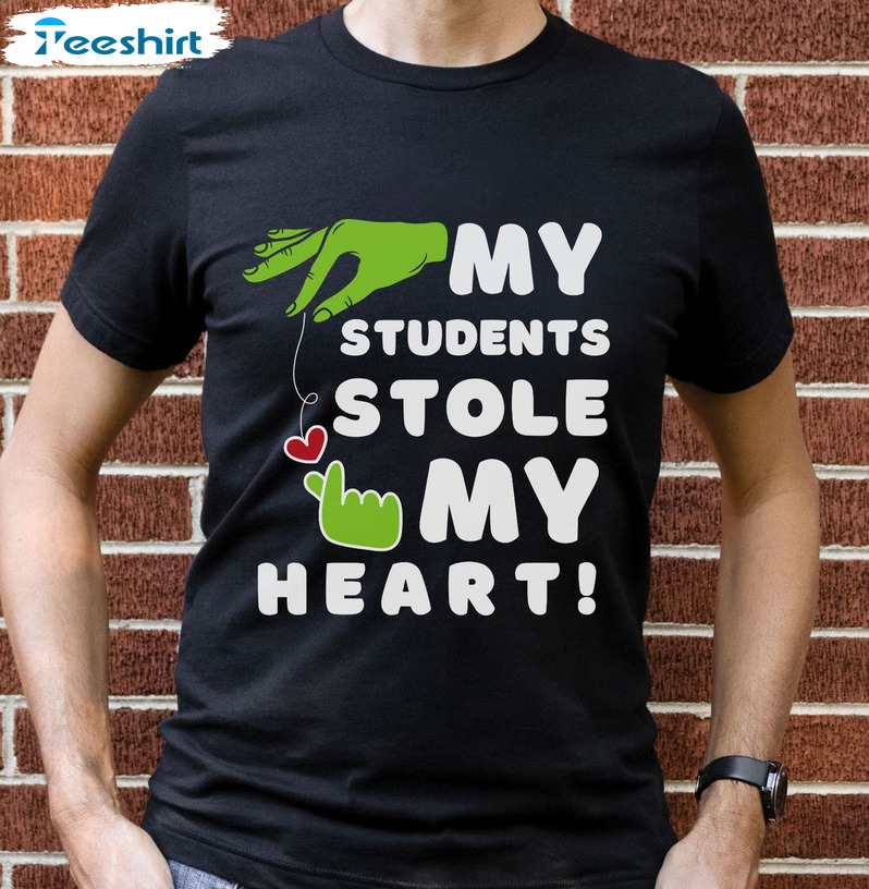 My Students Stole My Heart Shirt - Christmas Heart Short Sleeve Unisex Hoodie