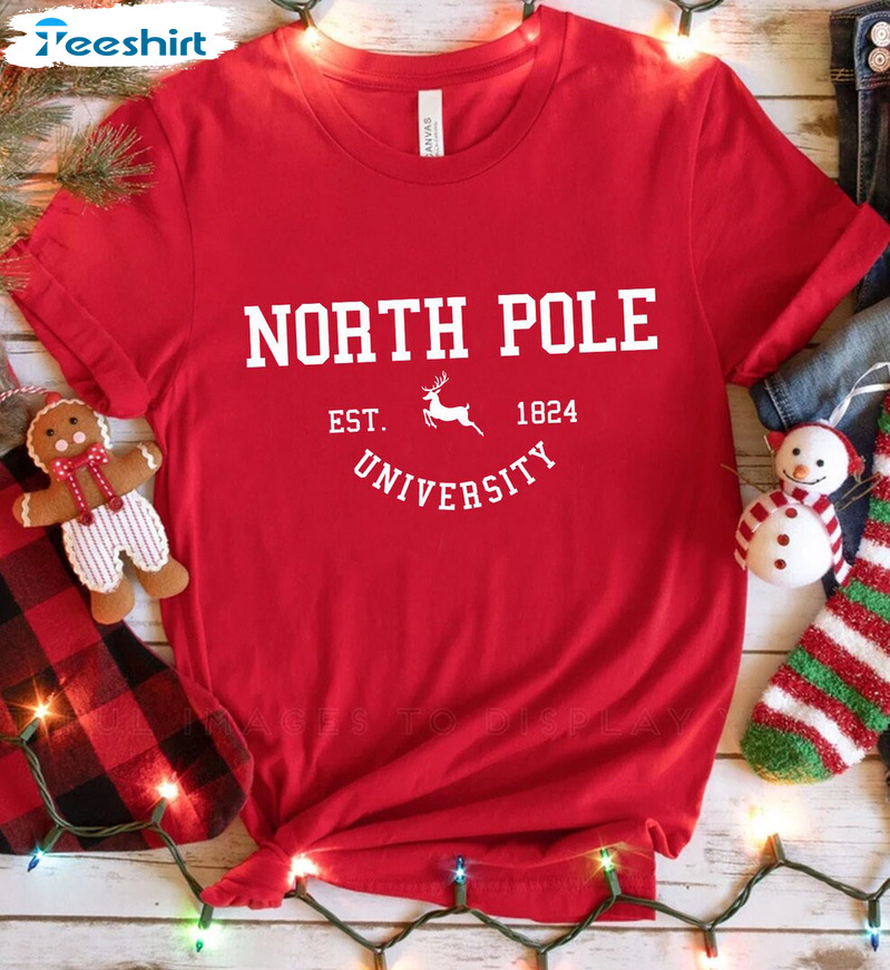 North Pole University Shirt - Christmas Short Sleeve Vintage Design