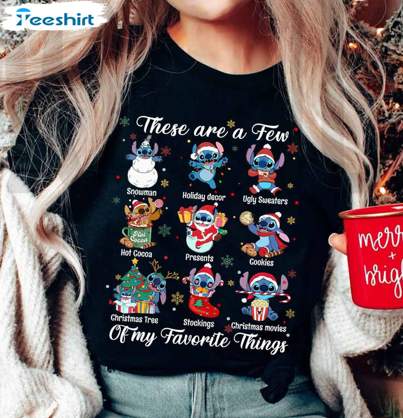 These Are A Few Of My Favorite Things Shirt - Disney Stitch Christmas Long  Sleeve Unisex Hoodie
