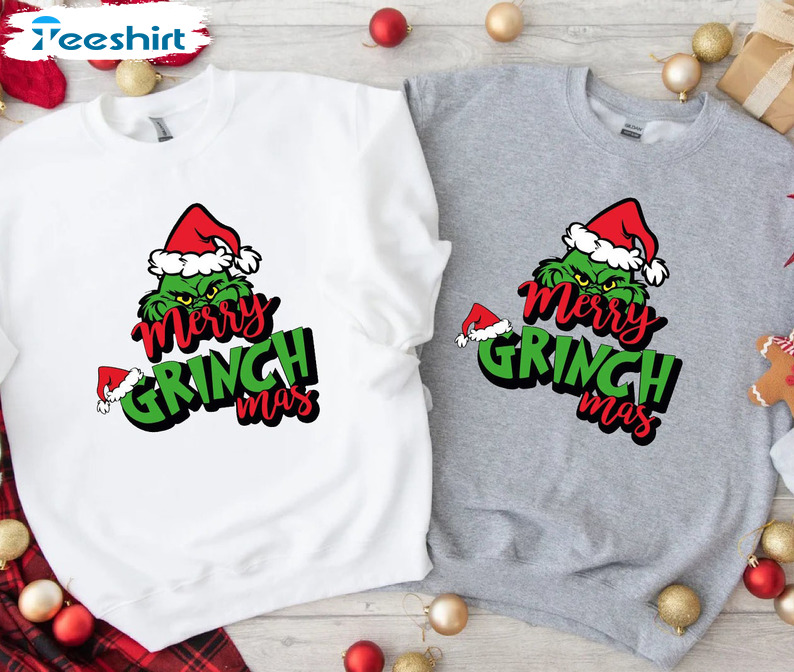 Merry Grinchmas Shirt, Christmas Grinch Poses Long Sleeve Tee Tops