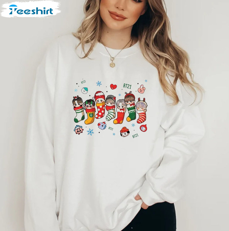 Cute Bts Christmas Sweatshirt, Kpop Christmas Crewneck Tee Tops