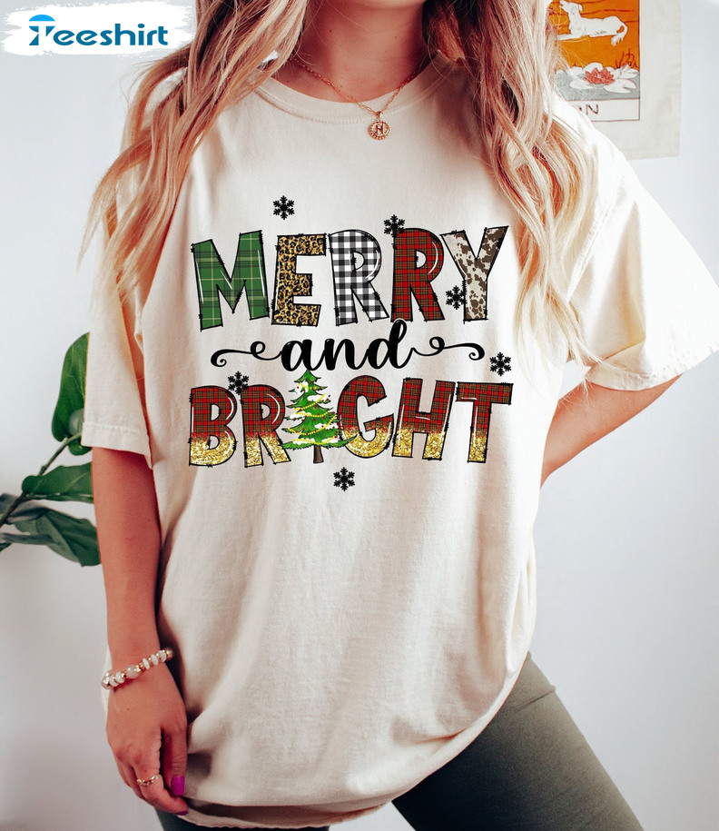 Merry And Bright Sweatshirt, Merry Christmas Tree Sweatshirt Hoodie