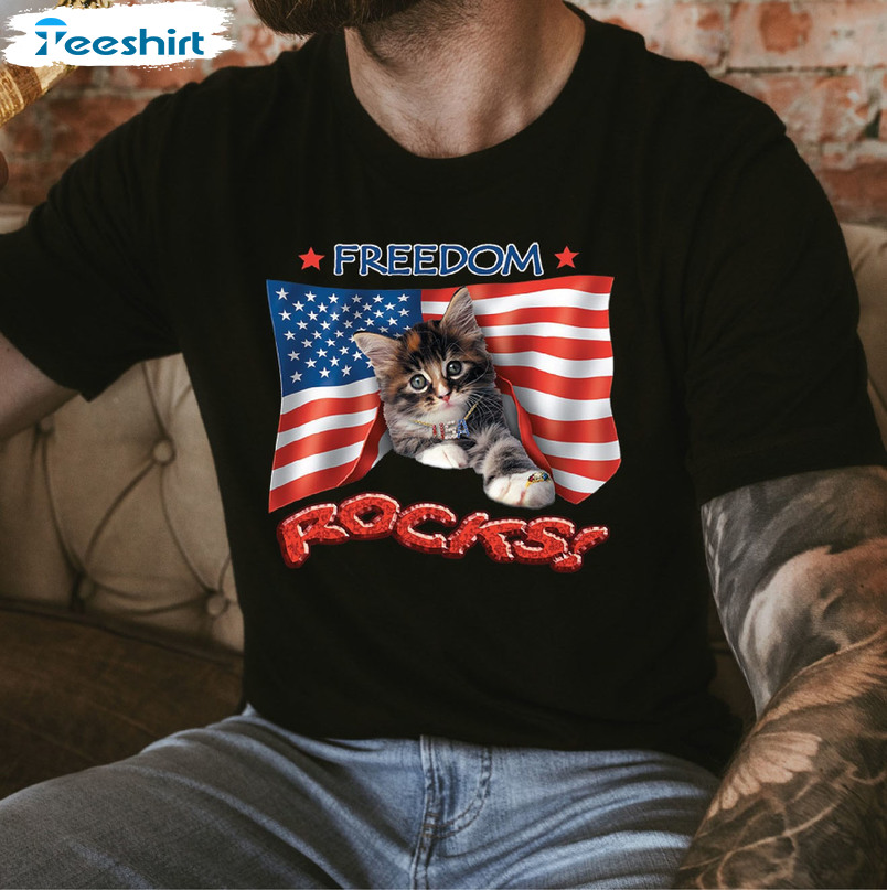 Freedom Rocks Shirt, Usa Flag 4th Of July Tee Tops, Long Sleeve