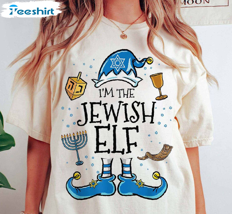 I'm The Jewish Elf Shirt, Menorah Hanukkah Long Sleeve Crewneck