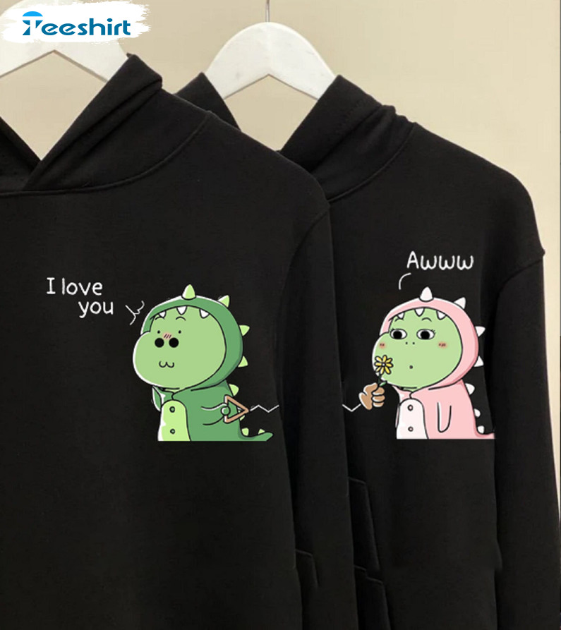 Kawaii Dinosaur Couple Shirt, Dinosaur Matching Long Sleeve Sweatshirt