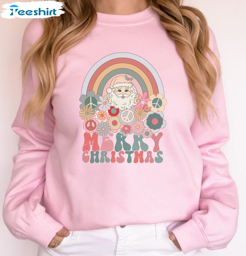 Merry Christmas Sweatshirt, Rainbow Christmas Unisex T-shirt Long Sleeve