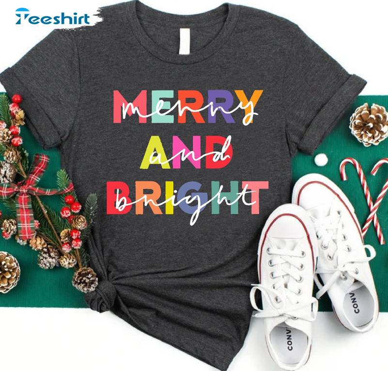 Erry And Bright Shirt, Colorful Christmas Short Sleeve Sweater