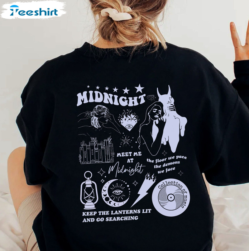Meet Me At Midnight Shirt, Taylor Midnights Album Long Sleeve Unisex T-shirt