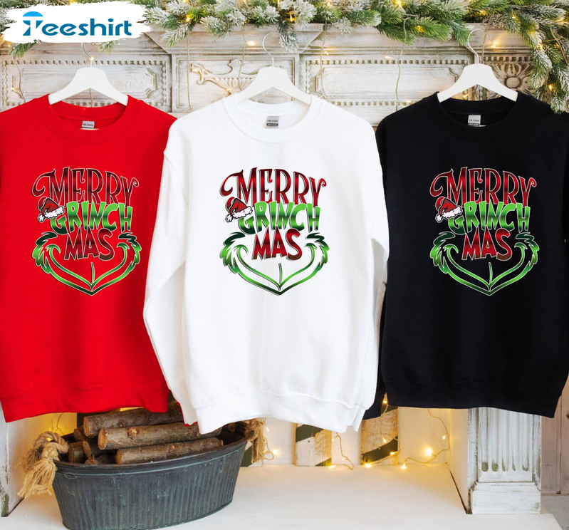 Merry Grinchmas Shirt, Grinch Face Sweatshirt Long Sleeve