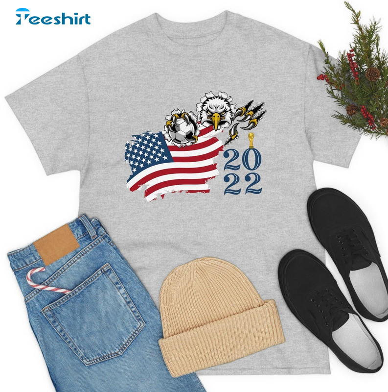 USA World Cup 2022 Shirt, Usa Flag Eagle Sweatshirt Long Sleeve