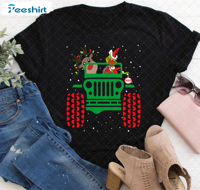 Grinch On Jeep Shirt, Santa Grinch Sweatshirt Unisex Hoodie