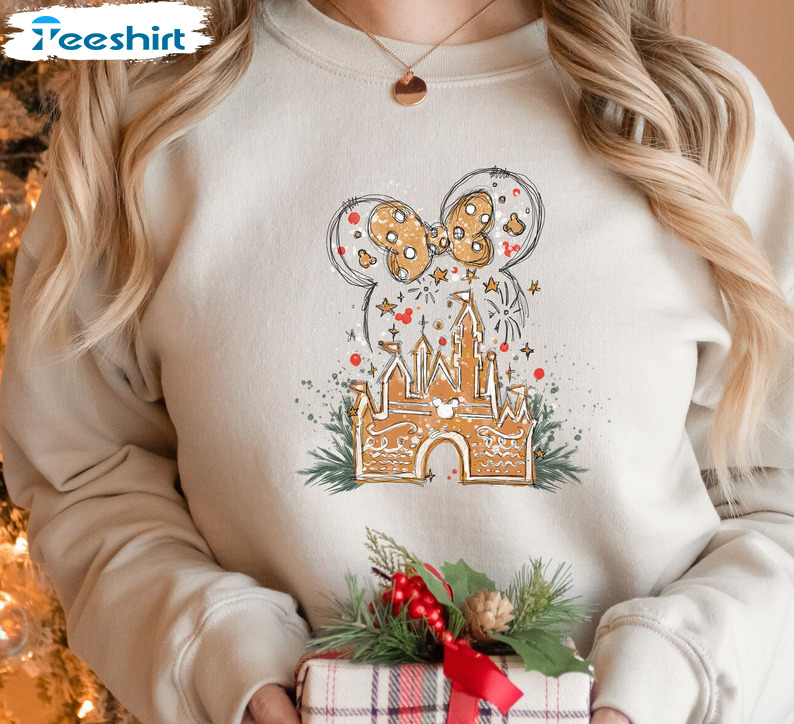 Disney Gingerbread Castle Shirt, Mickey Christmas Unisex Hoodie Crewneck