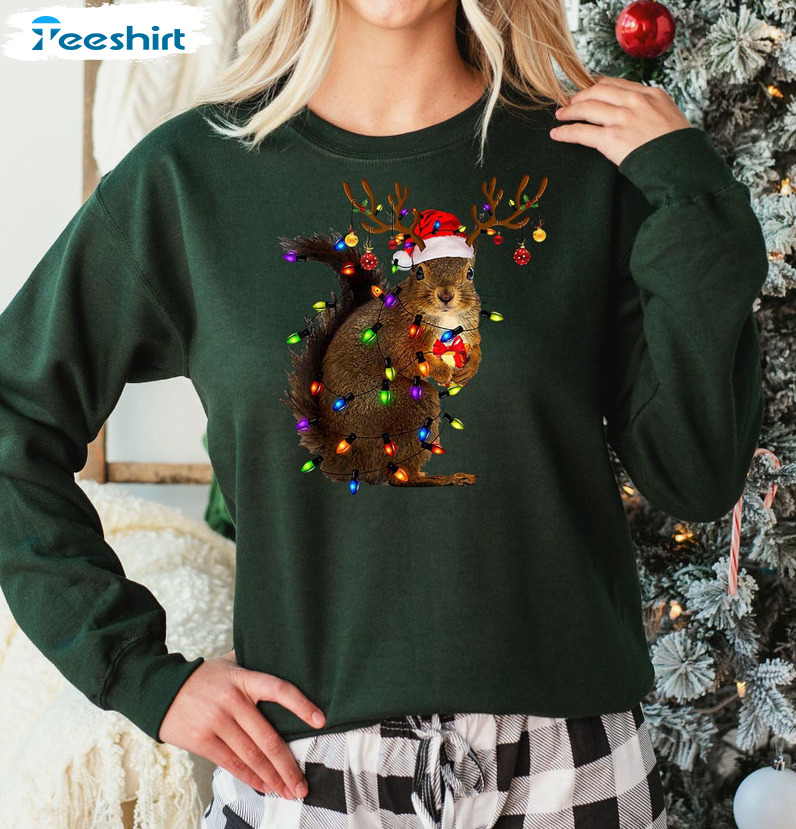 Christmas Squirrel Lights Sweatshirt, Funny Christmas Short Sleeve Tee Tops