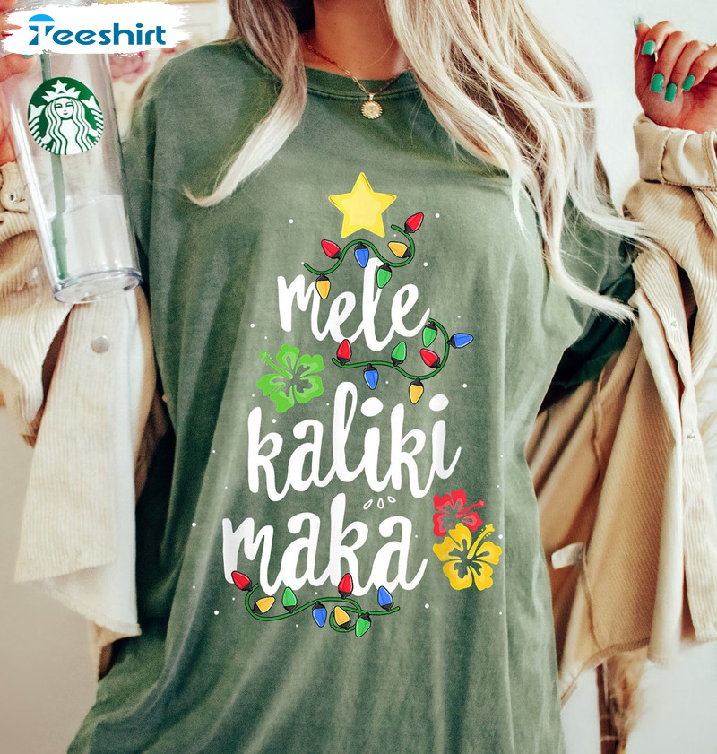 Mele Kalikimaka Shirt, Hawaiian Christmas Tree Tee Tops Short Sleeve