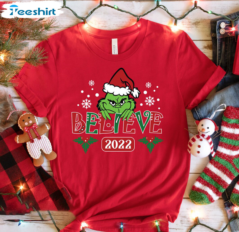 Grinch Believe Christmas Shirt, Vintage Tee Tops Sweatshirt