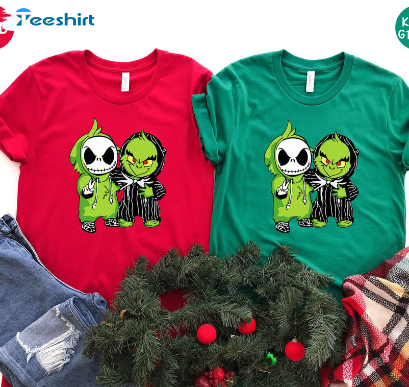 Grinch And Jack Skellington Shirt, Grinch Nightmore Before Christmas Short Sleeve Unisex T-shirt