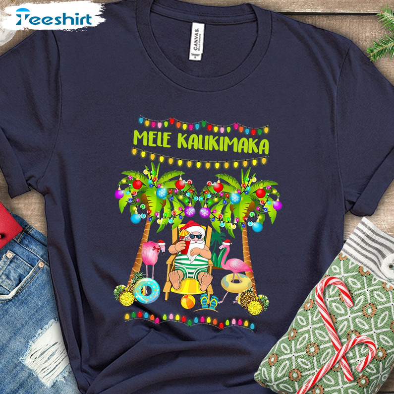 Mele Kalikimaka Shirt, Christmas Tree Santa Claus Unisex T-shirt Long Sleeve