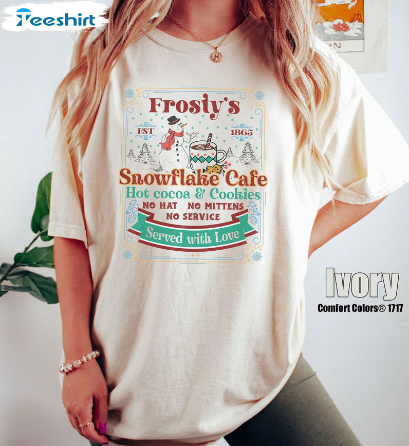 Frosty's Snowflake Cafe Shirt, Hot Cocoa And Cookies Christmas Tee Tops Long Sleeve