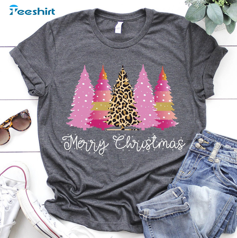 Merry Christmas Shirt, Leopard Christmas Tree Unisex T-shirt Long Sleeve