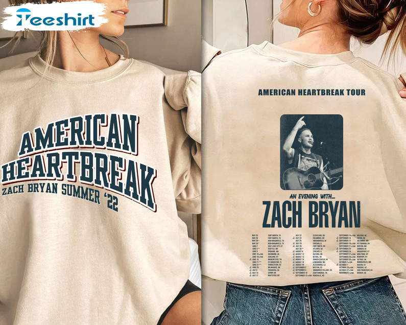 Zach Bryan Tour Trendy Shirt, American Heartbreak Short Sleeve Sweatshirt