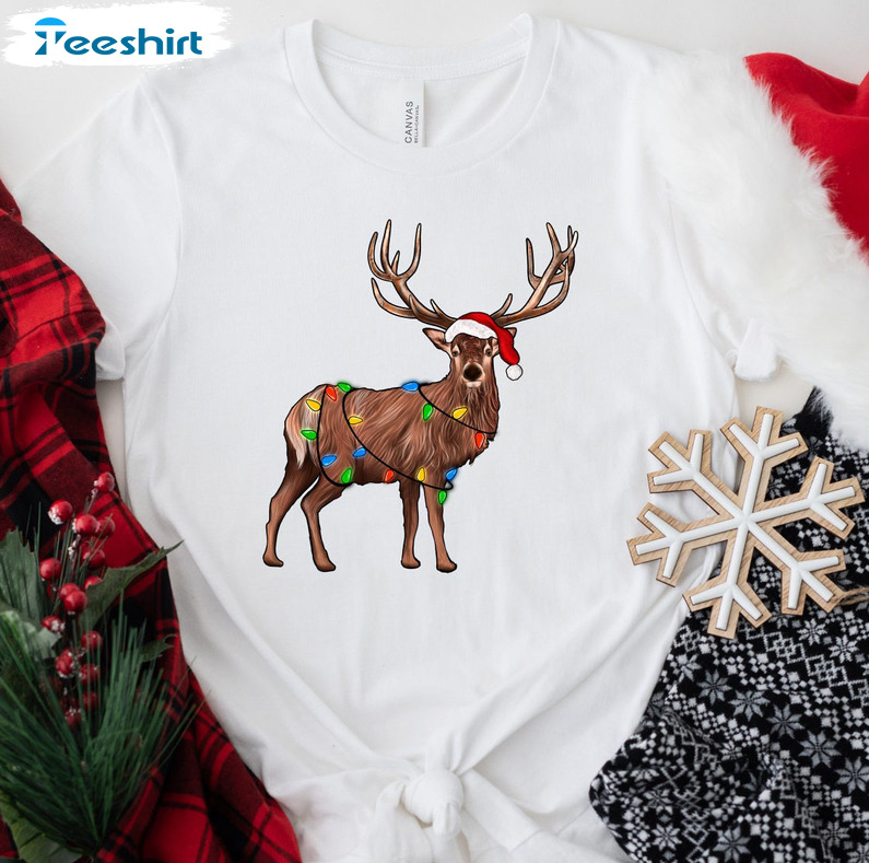 Merry Christmas Reindeer Shirt, Peeping Reindeer Short Sleeve Crewneck