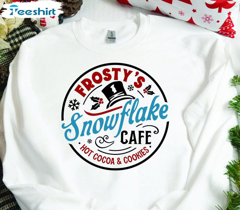 Frosty's Snowflake Cafe Sweatshirt, Christmas Cocoa And Cookie Crewneck Long Sleeve