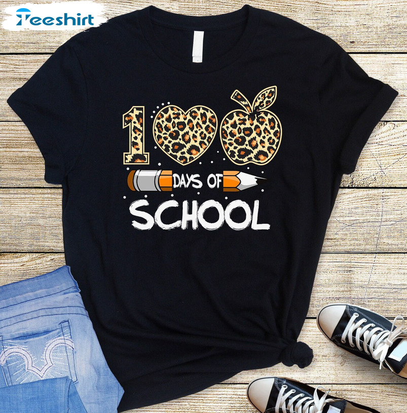 100 Days Of School Shirt, Leopard Sweatshirt Long Sleeve