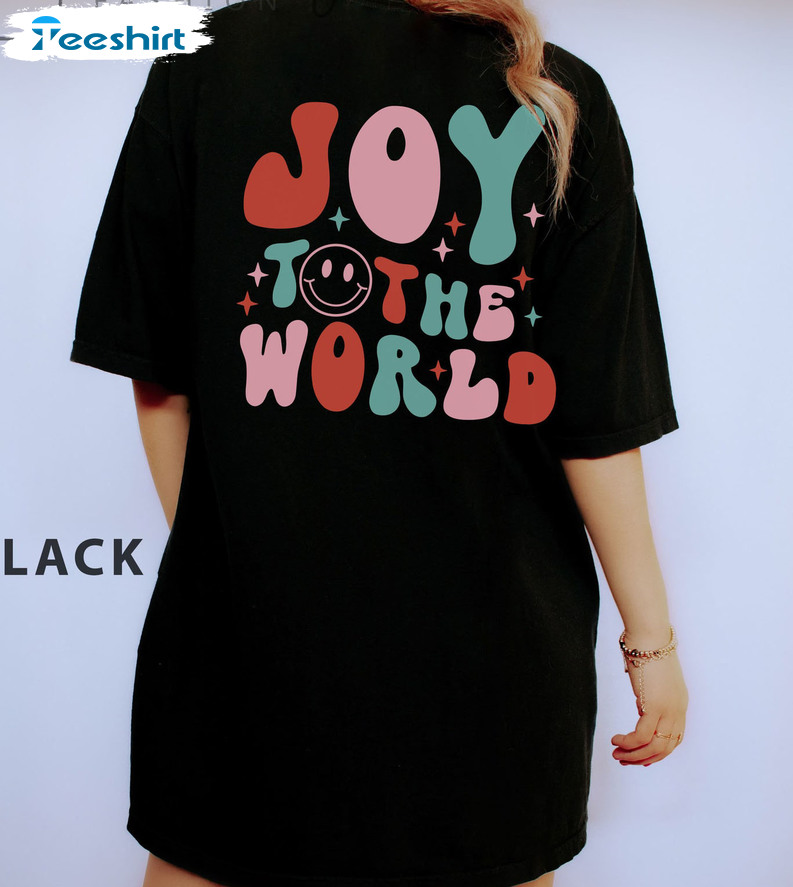 Joy To The World Shirt, Smile Face Christmas Colorful Short Sleeve Unisex Hoodie