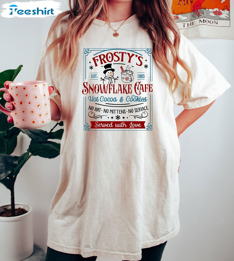 Frosty's Snowflake Cafe Shirt, Christmas Vibes Short Sleeve Tee Tops