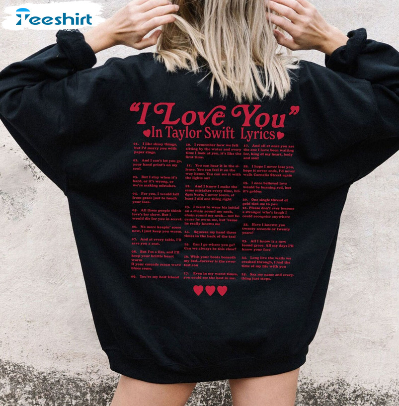 I Love You In Taylor Lyrics Sweatshirt, Midnights Album Crewneck Long Sleeve