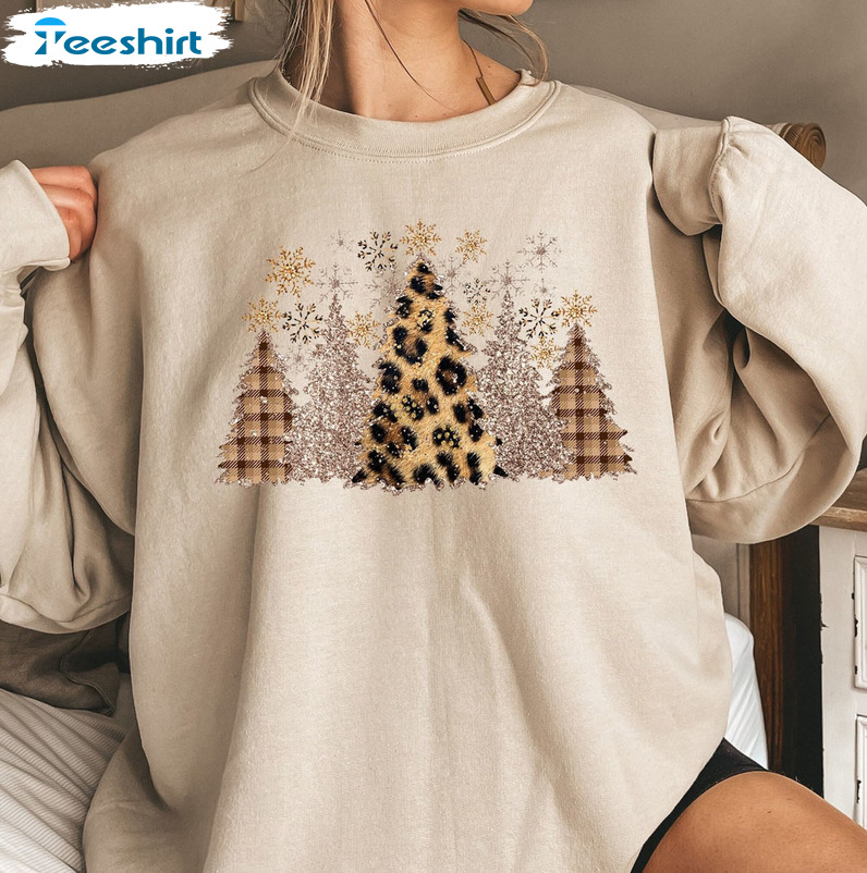 Leopard Christmas Tree Shirt, Trendy Sweater Unisex Hoodie