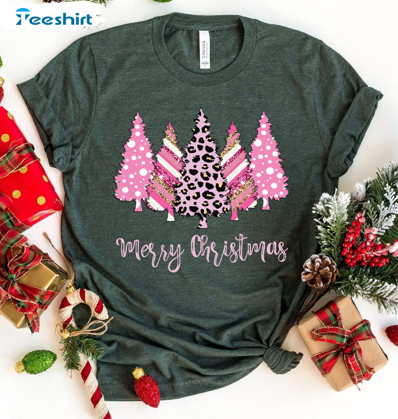 Merry Christmas Shirt, Leopard Christmas Tree Unisex T-shirt Short Sleeve