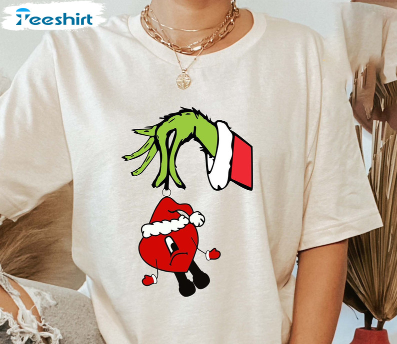 Bad Bunny Christmas Shirt, Grinch Christmas Short Sleeve Crewneck