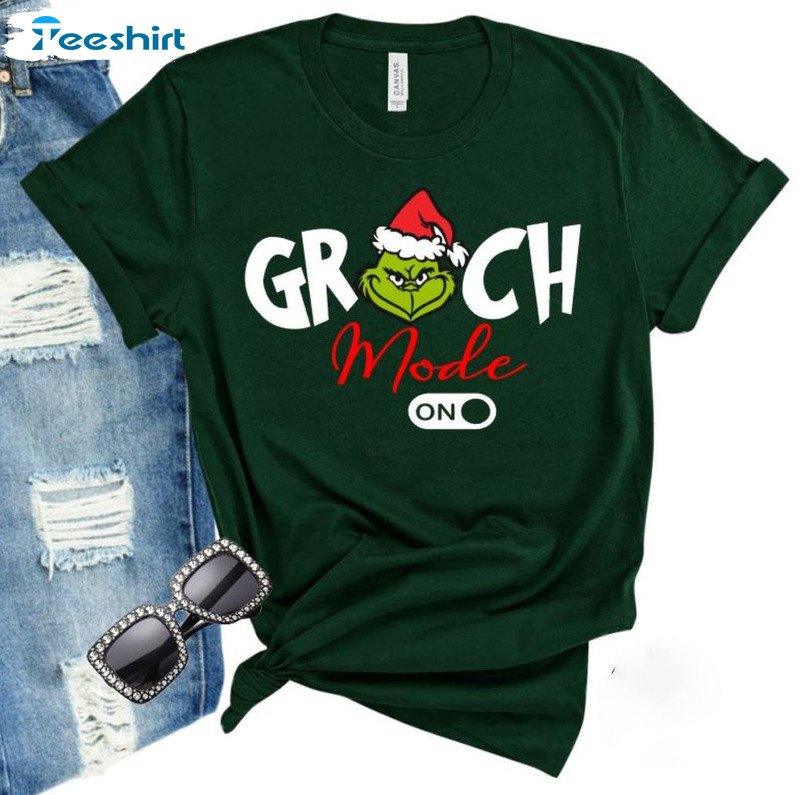 Grinch Mode On Vintage Shirt, Christmas Crewneck Unisex Hoodie