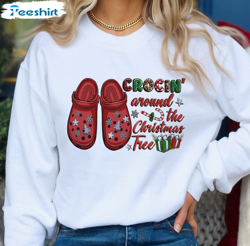 Crocin Around The Christmas Tree Shirt, Funny Crocs Tee Tops Unisex Hoodie