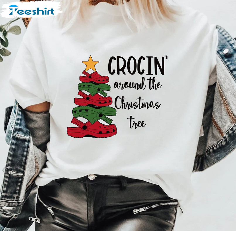 Crocin Around The Christmas Tree Sweatshirt, Crocs Christmas Long Sleeve Tee Tops