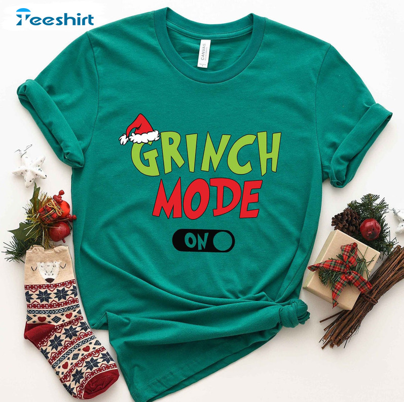 Grinch Mode On Shirt, Christmas Long Sleeve Crewneck