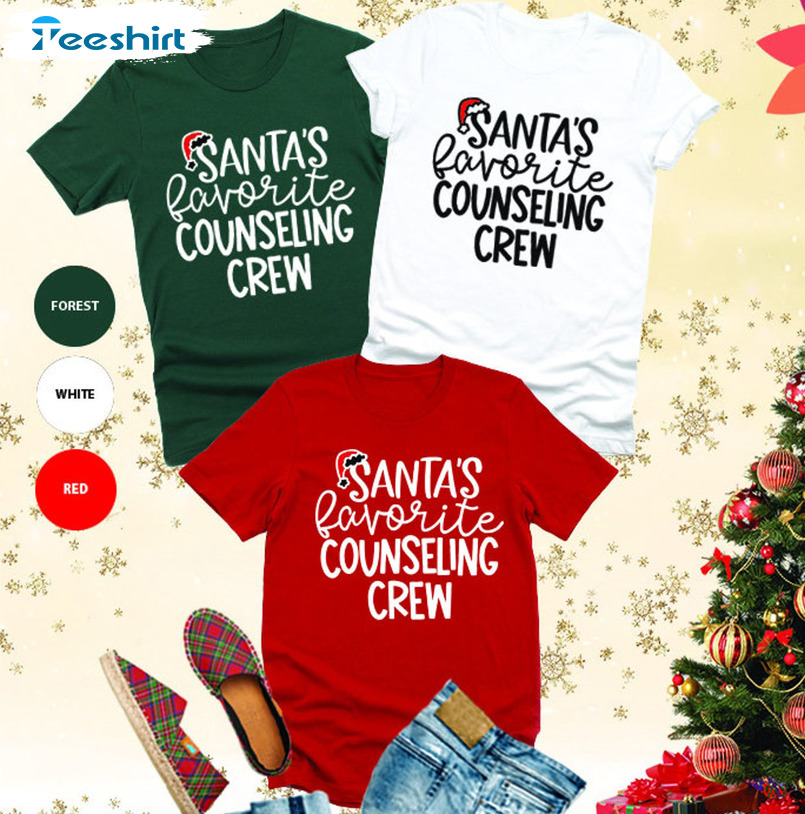 Santas Favorite Counselor Shirt, Christmas Short Sleeve Hoodie