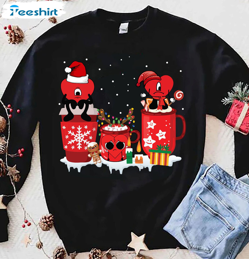 Bad Bunny Coffee Cups Christmas Shirt, Coffee Latte Sweatshirt Crewneck