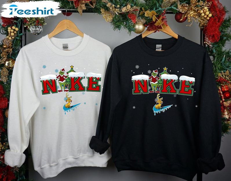 Christmas Santa Grinch Sweatshirt, Grinch Nike Xmas Short Sleeve Crewneck