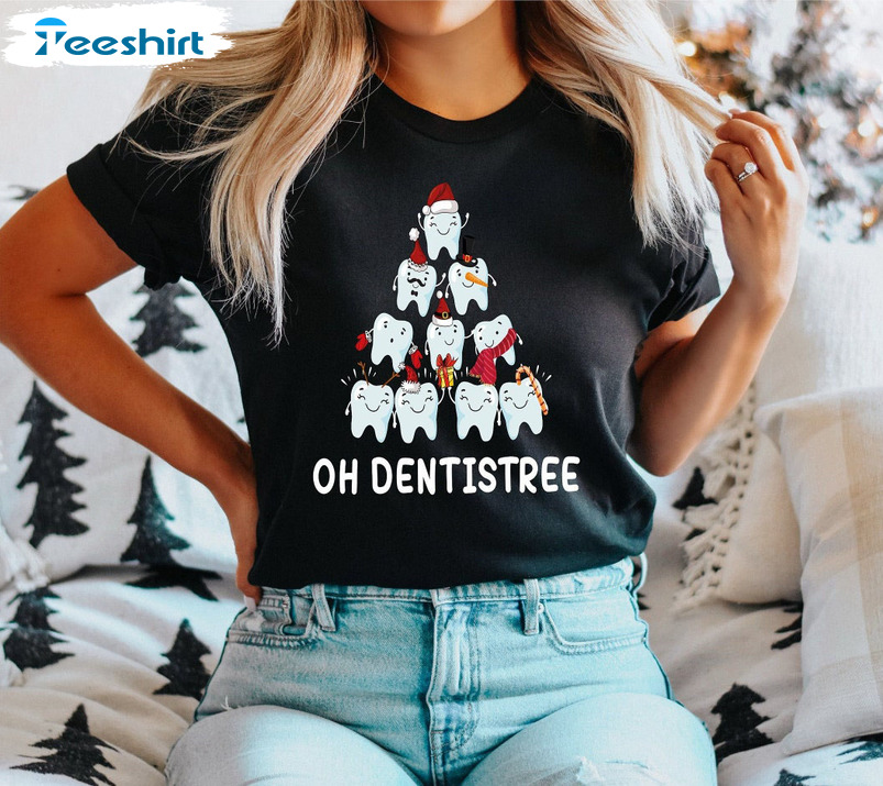 Oh Dentistree Shirt, Dentist Funny Christmas Teeth Crewneck Long Sleeve