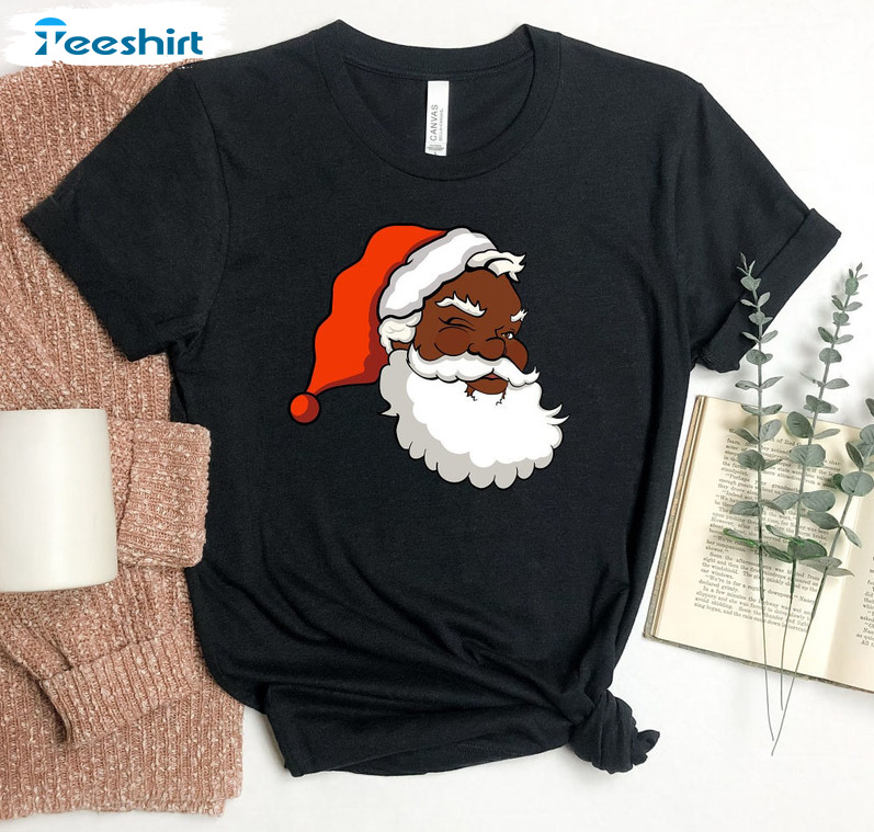 Black Santa Claus Shirt, American Christmas Unisex T-shirt Short Sleeve