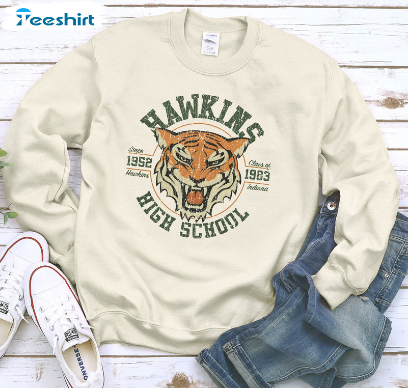 Hawkins High School Sweatshirt, Hawkins Tiger Short Sleeve Tee Tops