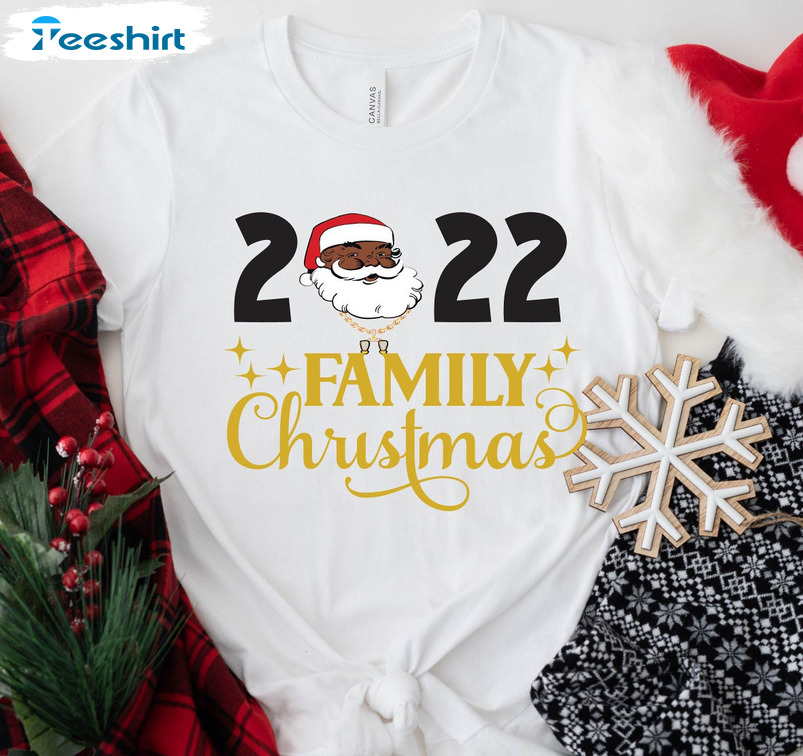 Black Santa Christmas Shirt, 2022 Family Christmas Long Sleeve Sweater